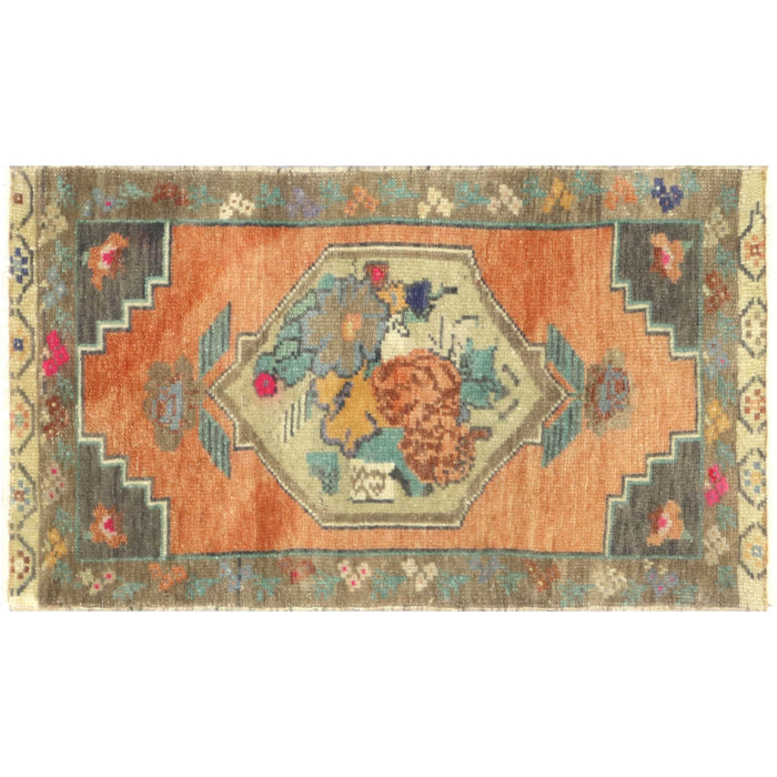 Nalbandian OneofaKind 1'8" X 2'10" 1960s Area Rug in Orange/Gray